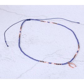 KELITCH Chokers Women Beaded Necklace Handmade Y Pendant Strand Bracelet for Summer (Blue)