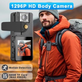 Hoestr 64GB Body Camera, 1296P HD Body Cam (3000mAh) with IR Night Vision and 180° Rotatable Lens, Body Cameras with Audio and Video Ideal for Personal Civilians, Police Law Enforcement
