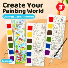 FQKIOMY Watercolor Painting Book,Pocket Water Color Paint Mess Free Coloring for Kids Ages 2-4,3-5,6-8,Travel Arts and Crafts Creative Valentine's Gift Easter Basket Stuffers for Toddlers Boys Girls