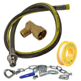 SPARES2GO Universal Oven Cooker Gas Supply Hose, PTFE Pipe Tape, Angled Connector & Safety Chain Kit (4ft 1/2 inch, Straight Bayonet, BS EN14800 CE)
