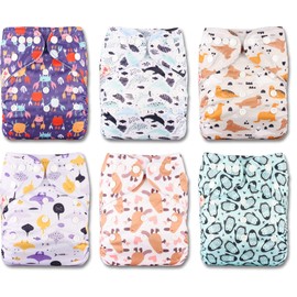 Littles & Bloomz 6 Reusable Pocket Cloth Nappies (Popper), P0601