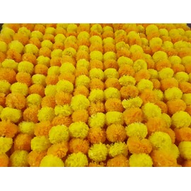Decoration Craft Pack of 5 Artificial Yellow & Orange Marigold Flower Garlands 5 Feet Long, for Parties, Indian Weddings, Indian Theme Decorations, Home Decoration, Photo Prop, Diwali, Indian Festival