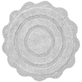 Chardin home Light Grey Crochet Bathrug,100% Cotton Round bathmat with artisanally Handcrafted Crochet Border, 24 Inch Diameter, Perfect for Half Baths, Powder Rooms, bathrooms