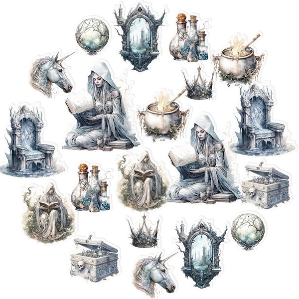 Obujopal 20 Pcs Gothic Magic Witch Stickers for Scrapbooking Junk