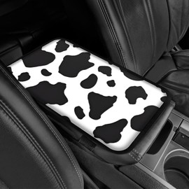SuperKaKa Car Cow Print Armrest Cover-Cute Center Console Mat Cars Interior Accessories for Women Men,Protection Pad Fit Most Auto,Vehicle, SUV, Truck Arm Rest Box(Black)