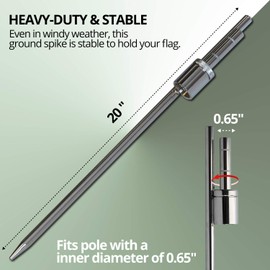 Anley 20-inch Ground Stake - Stainless Steel Spike with Sleeve Bearing - Fits Flutter Banner Flag Poles with a 0.65" Inner Diameter - Feather Flagpole and Flag not Included, Stake Only