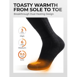 ORORO [All-New] Heated Socks with Toe and Sole Heating, Wool-Blend Electric Heated Socks with Battery (Charger Not Included) (Black, L)
