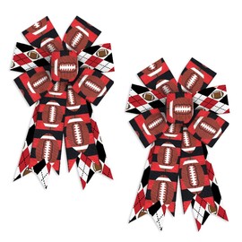 2PCS American Football Wreath Bows Football Bows for Wreath Red Black Strips American Football Burlap Decor Bows Sports Fabric Ribbon Bows for Super Bowl Indoor Outdoor Wreath Decoration Supplies