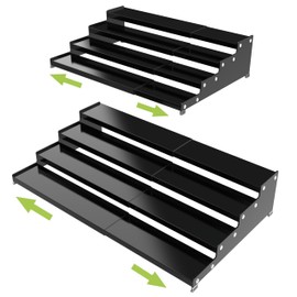 Jojocross Expandable 4-Tier Step Spice Rack Organizer for Kitchen Cabinet Modern Design and Non Skid Space Saving Storage Shelf for Countertop Cabinets Pantry(2Packs/Black)