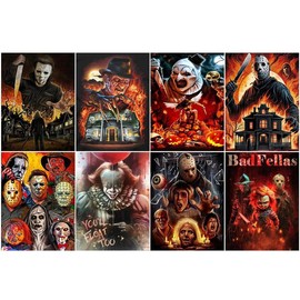 Horror Movie Diamond Painting Set,Adult 5D Diamond Art Painting Set Gemstone Art Painting kit Home Wall Decoration Gifts1/3/4/6/8 pieces:_8 pieces-12x16inch