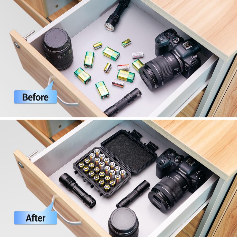 24 Slots CR2 CR123 CR123A Lithium Battery Organizer Case, IP67