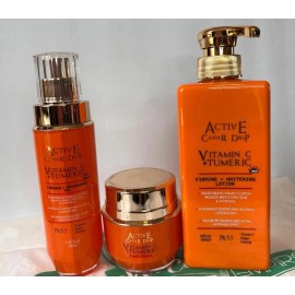 CAVIAR Active Caviar Drip Vitamin C + Turmeric Lotion +serum And Face Cream 3 In 1 Set