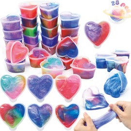 28Pcs Galaxy Slime Set, Heart Slime Stress Relief Fidget Toys for Kids Birthday DIY Favors Easter Basket Stuffers Eggs Filler Classroom Prizes Exchange Gift