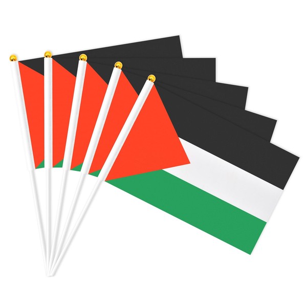 20 Pack Small Palestine Flag Stick 5'' x 8'' - Handheld Waving Palestinian Flags 21 x 14 cm, Mini Country Flag Hand Waving Sticks for National Day Pride Palestinian-themed Festival Party Decorations