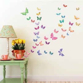 DECOWALL DS8-1602 Watercolour Butterflies Kids Wall Stickers Decals Peel and Stick Removable for Nursery Bedroom Living Room art murals decorations decor decorative girls baby colorful