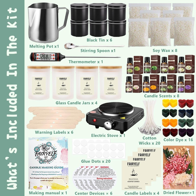 FAIRYELF Premium Candle Making Kit with Wax Melter, DIY Starter