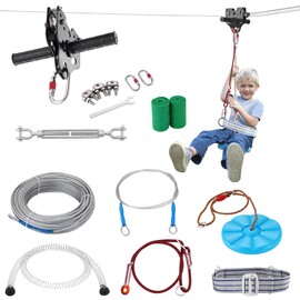 VEVOR Zip line Kits for Backyard，160ft Zip line Kit for Kids and Adult Up to 330 lb, Included Swing Seat, Ziplines Brake, and Steel Trolley, Outdoor Playground Equipment