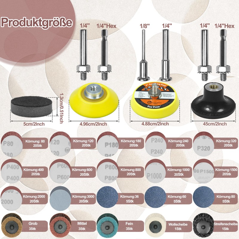 279pcs 50mm Sanding Disc Pad Set with 1/8" and 1/4"