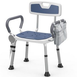 Lemagalu Shower Chair for Elderly and Disabled (450 lbs) Adjustable Height Shower Seat for Inside Shower with Padded Wide Arms & Back, Heavy Duty Medical Bathtub Stool for Women Seniors Handicap