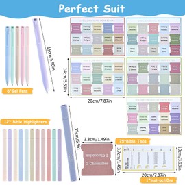 Fidqiog Bible Journaling Kit, 75 Pcs Bible Tabs, 12 Pcs Double-end Bible Highlighters and 6 Water Color Bible Pens, Bible Study Supplies Accessories for Women Man