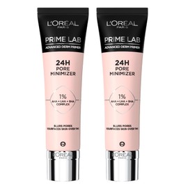 L'Oréal Paris Prime Lab Primer Poren-Minimizer, 24 Stunden, Make-up-Basis für gleichmäßige, cremige und rosafarbene Haut, 2 Flaschen à 30 ml