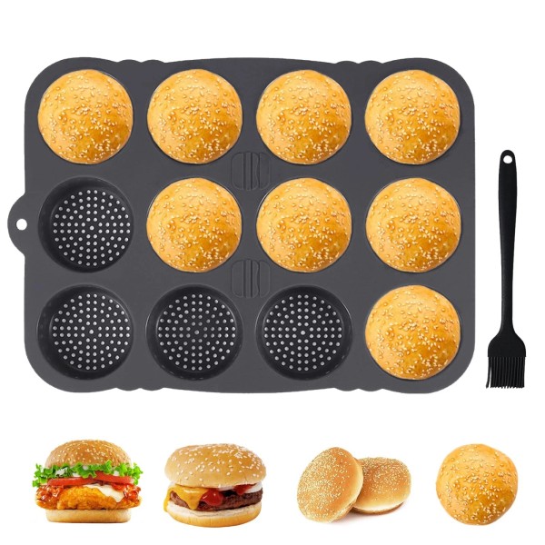 FTNESGYM Hamburger Bun Pan, 12 Cavity Baking Pan for Making