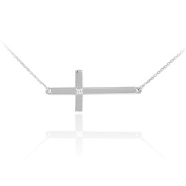 Claddagh Gold Sideways Crosses 925 Sterling Silver Sideways Diamond Cross Necklace (22 Inches)