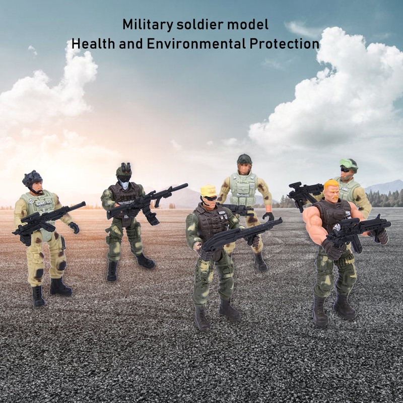 6PCs Movable Military Soldier Police Models with Joint and Weapons