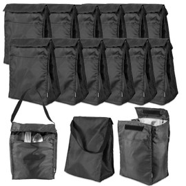 Bulk Lunch Bag Set - Bundle of 12 Insulated Reusable Cooler Black Bags for Travel, Work, Outdoor | Temperature Controlled Meal Holder Pack