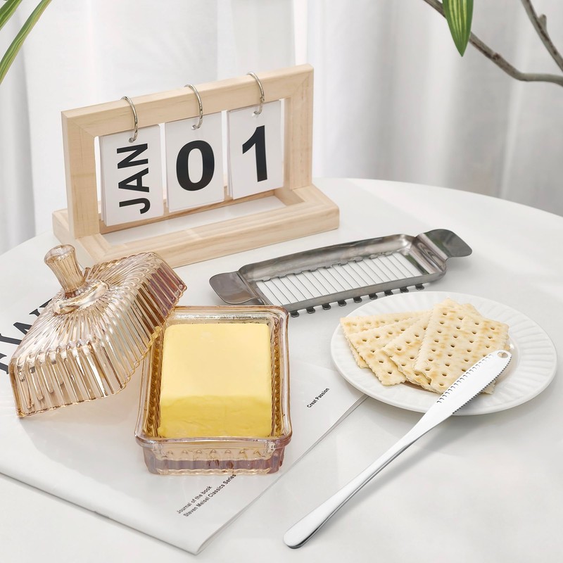 Champagne Glass Butter Dish with Lid for Countertop - 6.7in