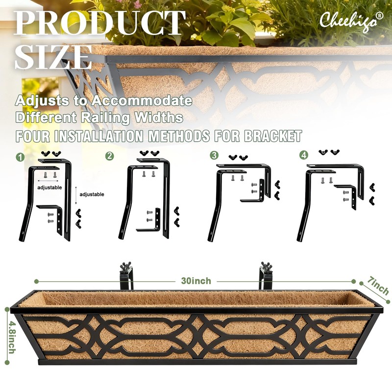 cheehigo 4 Pack 30 Inch Window Boxes Planters with Coco
