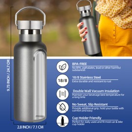 Leraverppy 17oz Stainless Steel Water Bottle,Leak-Proof Sweat-Proof Travel,Double Wall Vacuum,Portable Insulated Cup,Reuseble Metal Bottle for School Sport Hiker Kid,Cold Grey(8Packs)