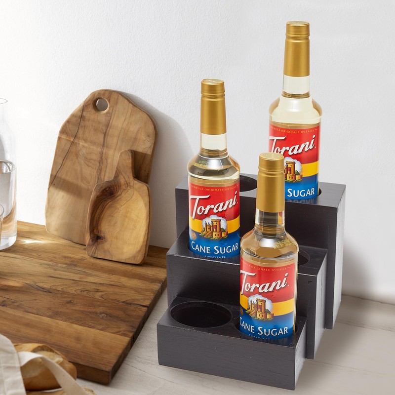 GOVOKOI Black Wood Coffee Syrup Rack Organizer, 3 Tier Syrup
