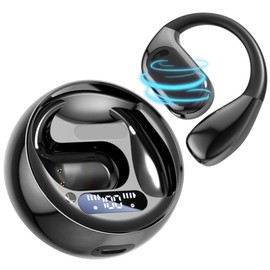Wireless AI Translation Earbuds, Bluetooth 5.4 Open-Ear Bone Conduction Headphones, Sweatproof Sports Ear-Hook Design, Secure Fit for Running,Gym,HiFi Stereo,LED Power Display (Standard, Black)