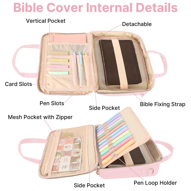 PUGPIU Bible Cover Case for Women, Large Bible Bag with