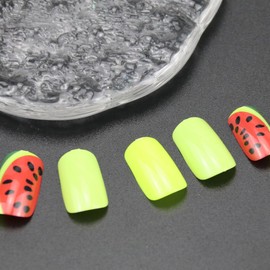 Watermelon Press on Nails Red & Yellow 24PCS Summer Fake Nails with Fruit Watermelon Designs Artificial False Nails Glue on Nails French Tip Stick on Nails for Women Girls Nail Decorations
