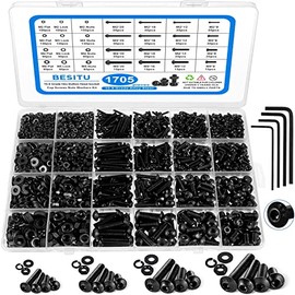 1705 piezas Juego de surtido de tornillos de máquina, kit de pernos y tuercas métricos M2 M3 M4 M5 con tuercas de bloqueo y arandelas planas, juego de tornillos de cabeza hexagonal 10.9 de acero