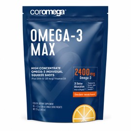 Coromega Max High Concentrate Omega-3 Fish Oil Squeeze Packets, DHA and EPA, Citrus Burst, 30-Count                                                   