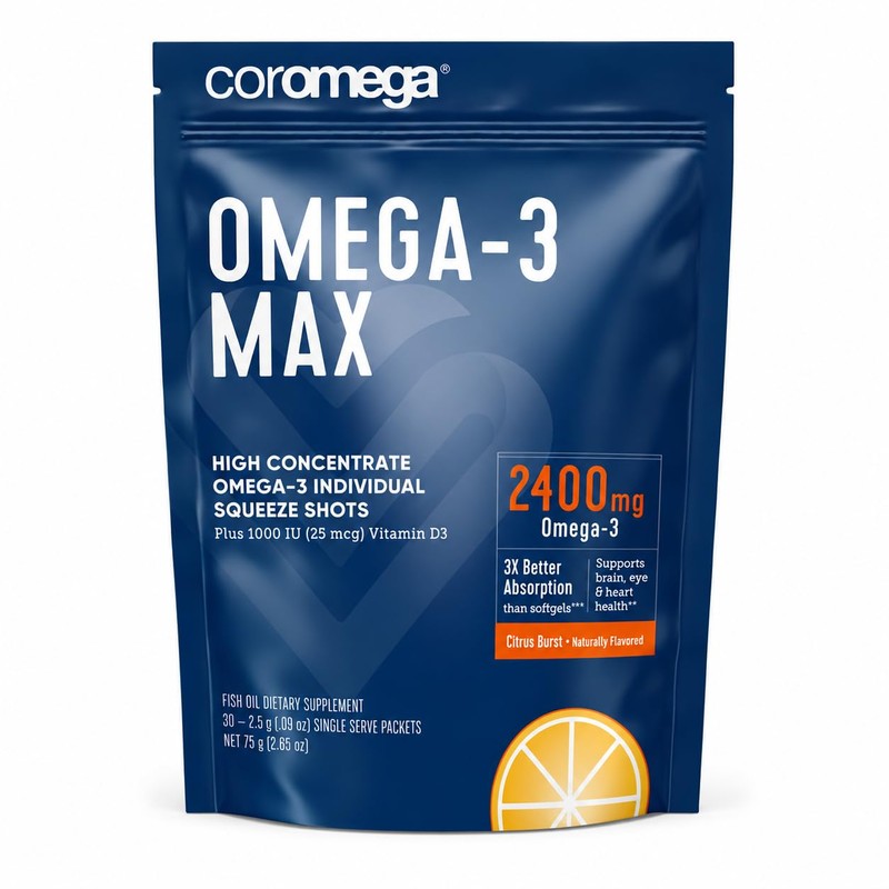 Coromega Max High Concentrate Omega-3 Fish Oil Squeeze Packets, DHA