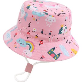 XYIYI Little Kids Pink Unicorn Bucket Hat Adjustable Sun Hats Breathable Beach Hat for 2-4 Years Old Boys Girls