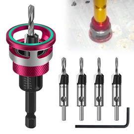 Kegelsenker Bohrer Set 6 tlg, Senker Holzbohrer mit Tiefenanschlag, Bohrsenker mit 1/4" Hex Schaft, aus HSS-M2, präzise Bohrungen, für Holzverarbeitung