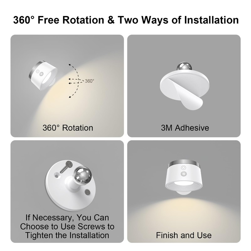 Speclux LED Wall Sconces Set of Two, Rechargeable Battery Operated