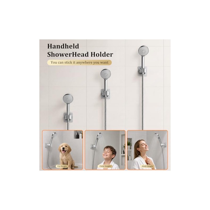 Adjustable Shower Head Holder Adhesive & Drill 2-in-1 with 360°
