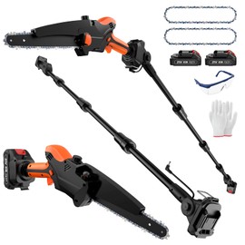 2-IN-1 Cordless Pole Saw & 8" Mini Chainsaw Battery Powered, Electric Pole Saws for Tree Trimming with Auto Oiling, 13.5FT Max Reach, Handheld Chainsaw & Pole Saw Combo with 2 x 21V Batteries