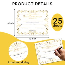 25 Baby Dedication Certificate, Modern Gold Christening Baby Dedication Certificate Church Baptism Gifts, 8x10 Inches - M384