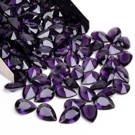 Crysmona Semi-Precious Amethyst Glass Gemstone- Rhinestones for Weddings Crafts Vase Fillers Jewels -Loose Glass Healing Crystals -Perfect for Crafting Unique Jewelry Designs Gift for Her (50 pcs)