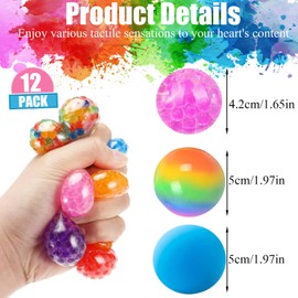 12 Pcs Stress Balls, Squishy Balls for Hand Exercise and Relaxation, Stress Ball for Kids for Home, School, Office, Anxiety Relief. Fidget Toys Adults Are Suitable for Party Gifts