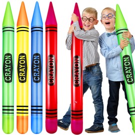 Glimin 4 Pcs 43.3 Inch Jumbo Inflatable Crayons Balloons Neon Large Blow up Crayons Giant Prop Decorations for Birthday Classroom Party Decor Back to School Decorations(Green, Yellow, Blue, Red)
