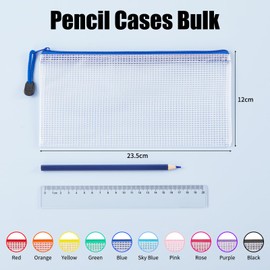 Clear Pencil Case Zipper File Bags, 20PCS Mesh Pencil Pouch Plastic Zip Wallets Folders Waterproof Travel Storage Pouch for Exams, Bills, Cosmetics, School Supplies and Travel Accessories, 10 Colours