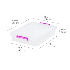 IRIS OHYAMA USA 6 Quart Large Clear Plastic Storage Bins with Lids and Secure Latches, 6 Pack, Organizing Container for Home, Work, Classroom, Paper and Craft, Stackable, Clear/Violet